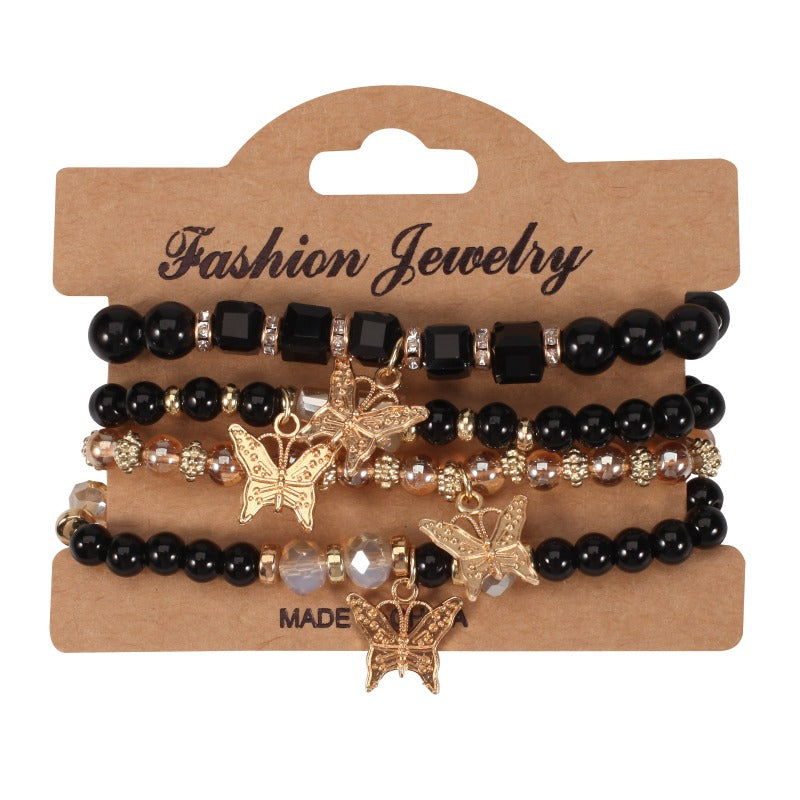 Wholesale Bohemian Multi-layer Butterfly Handmade Beads 4 Pieces/set Artificial Crystal Glass Diamond Bracelet